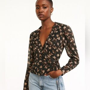 Frank & Oak Floral Wrap Top with Ruffle